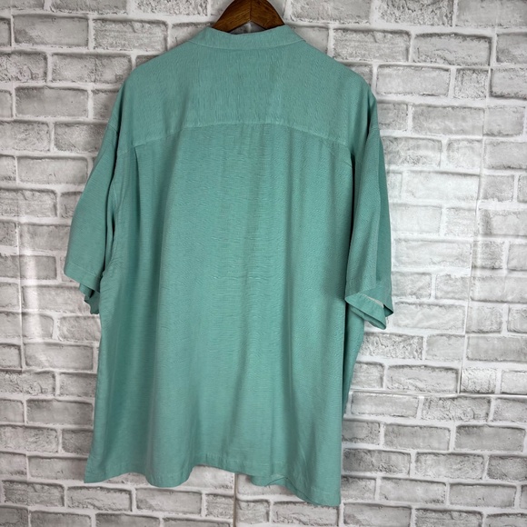 Tommy Bahama Hawaiian Silk Mint Green Embroidered Tropical Camp Shirt Mens 2XL - Picture 3 of 6